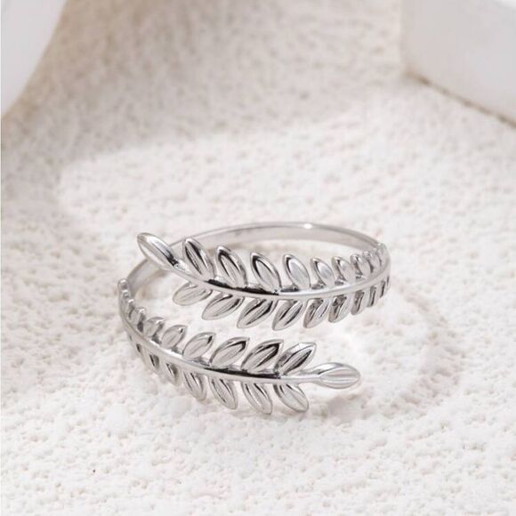 Stainless Steel Leaf Ring open adjustable - Picture 6 of 14